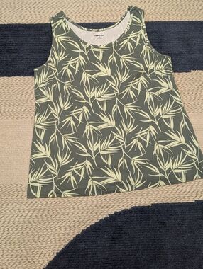 Lands End Tank Top Green Tropical Leaves Print Cotton Plus Size 2X 20W 22W